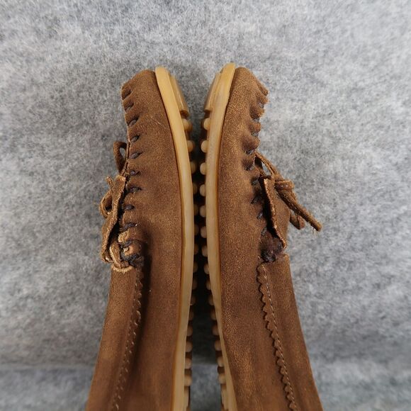 Minnetonka Shoes Womens 10 Moccasin Loafer Slip On Tassel Fringe Leather Leopard - Picture 9 of 14